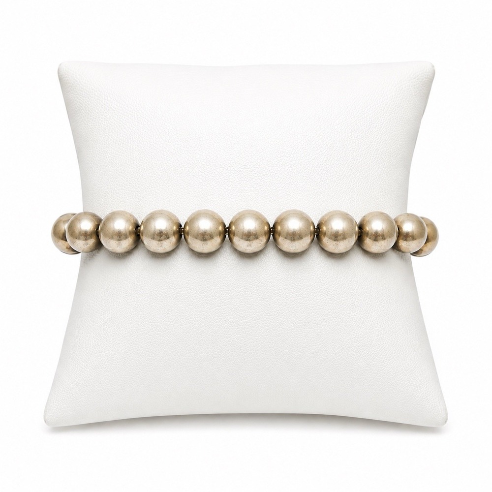 Vintage Sterling Silver 925 Beaded Ball Bracelet 10mm 7" Safety Chain